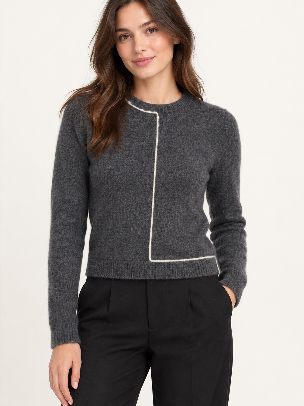 Zara Women’s Small Charcoal Gray Contrast Trim Knit Sweater